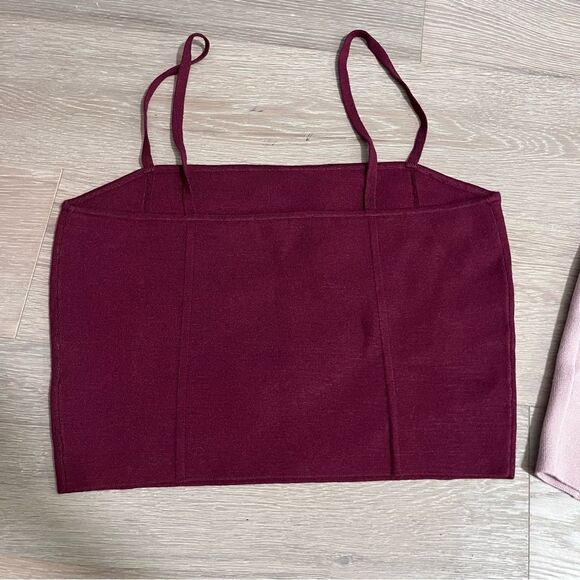 Express Square Neck Knit Sweater Cami Burgundy Pink Spaghetti Strap Tops S - Picture 7 of 9